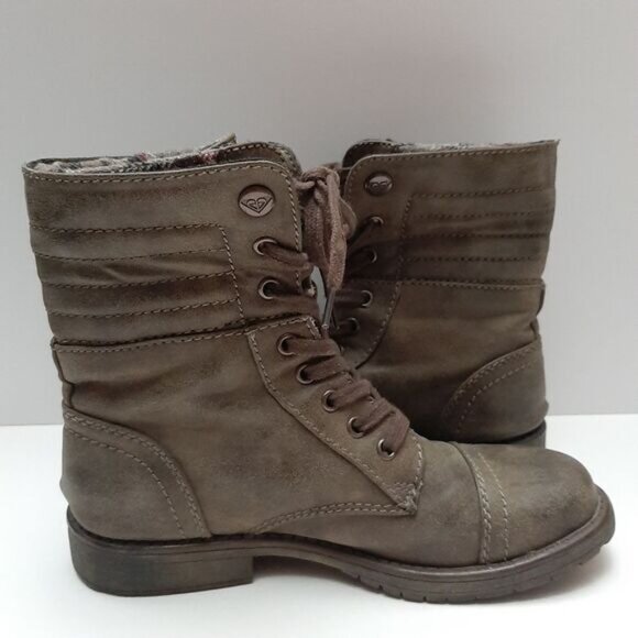ROXY Riley Lace-Up Fold Over Combat Ankle Flat Casual Boots Grey Green Sz 7.5 - Picture 11 of 16